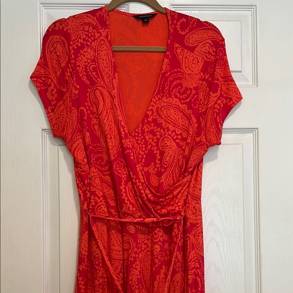 Lands' End Red Wrap Dress with Dolman Sleeves